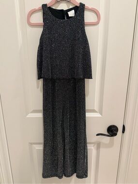Zara Black Jumpsuit with Silver Metallic Detailing